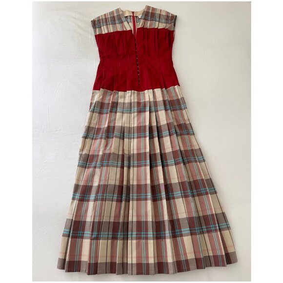Tory Burch "Claire McCardell" Midi Dress | Size 2 | Red Madras Plaid - Picture 2 of 15